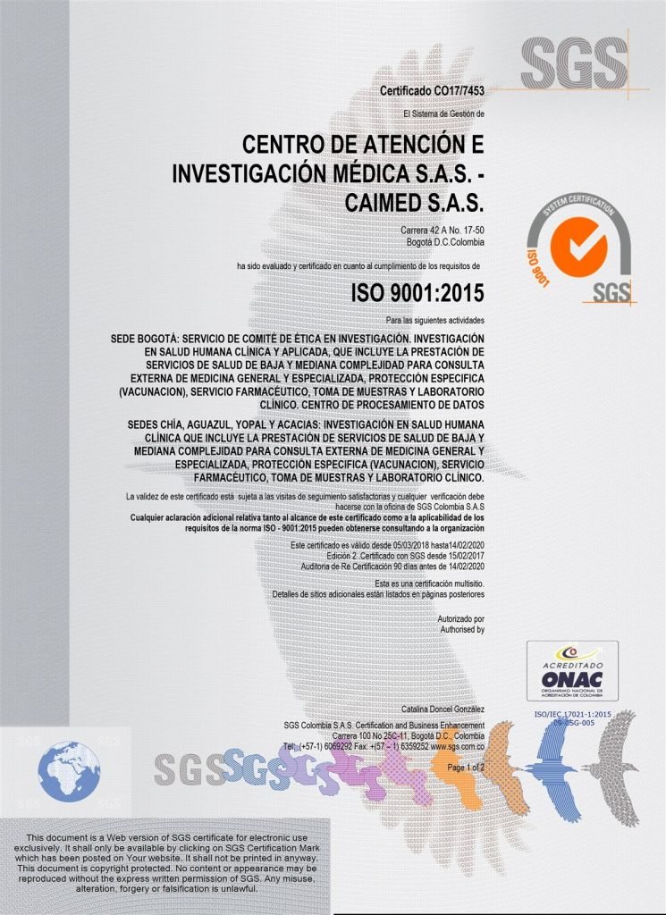 Certificado ISO Caimed